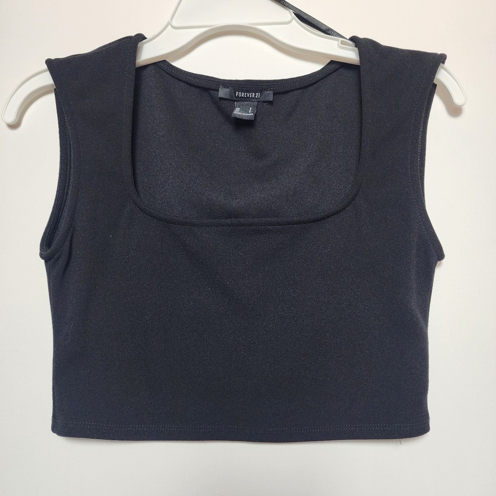 Forever 21 Square Neck Sleeveless Solid Black Crop Top Small S